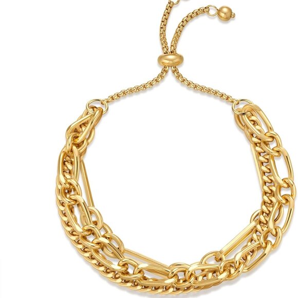 14K Gold Bracelets for Women Adjustable Slider Bracelet Bangle Bracelets for Wom - Picture 1 of 6